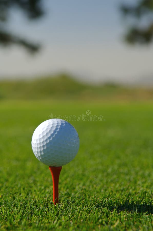 Golf ball on a red tee