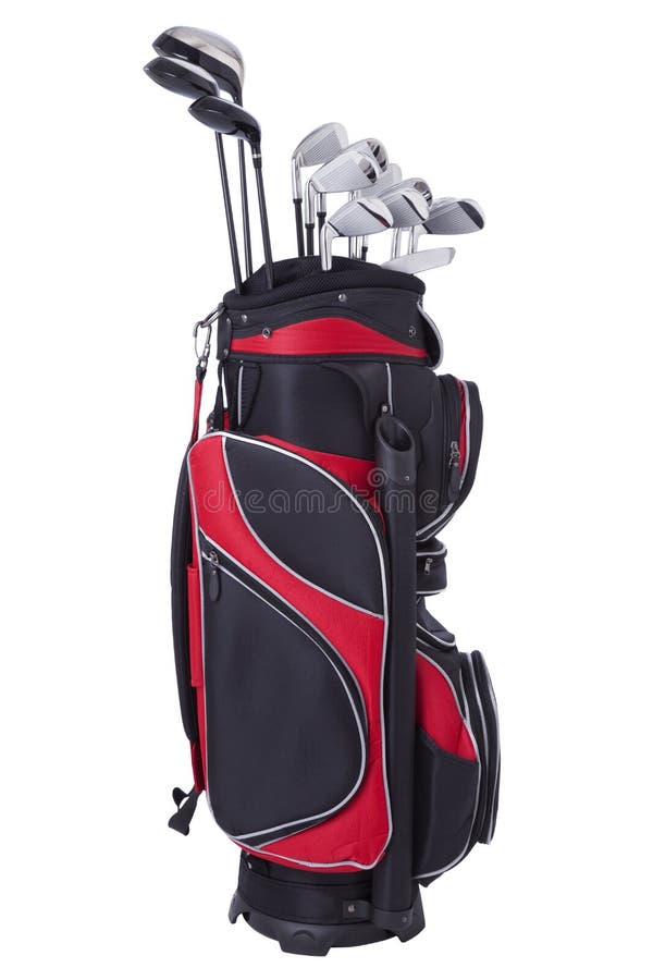 Golf bag and clubs isolated on white background