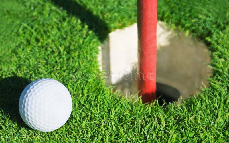 Golf Ball near Pin stock image. Image of flag, shallow 2237201