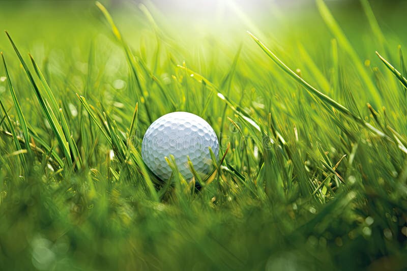 Golf Ball on Green Grass, Backlight Scene, Generative Ai Stock