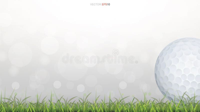 Golf ball on green grass field with light blurred bokeh background. stock illustration