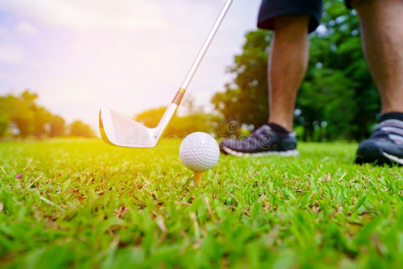 Golf Ball On Green Grass Ready To Be Struck On Golf Course Stock Image