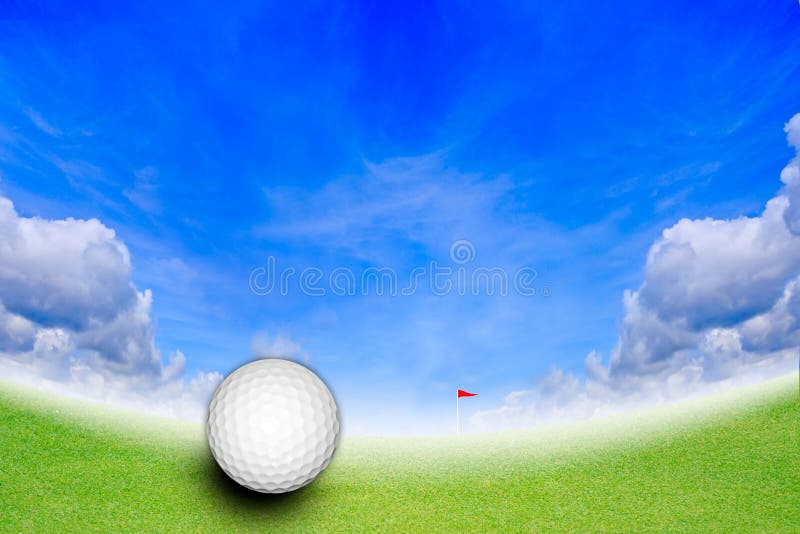 Golf ball at the hole on the golf course on blue sky. Day game drive stock images, royalty-free photos and pictures
