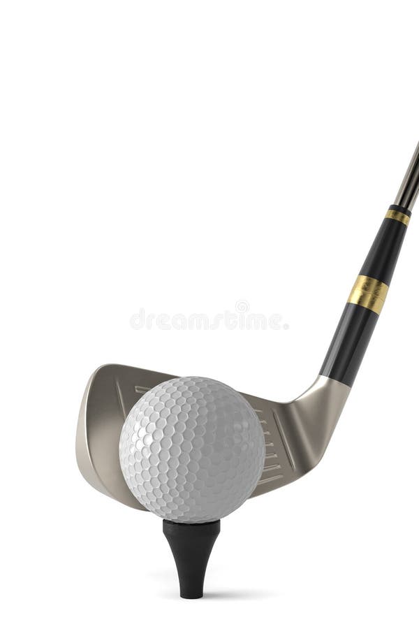 Golf Ball and Stick Closeup Isolated on White Background. 3D