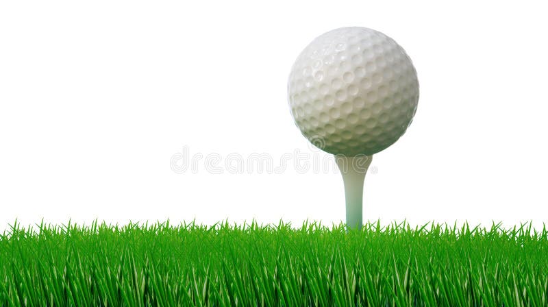 Golf ball on tee and green grass as ground