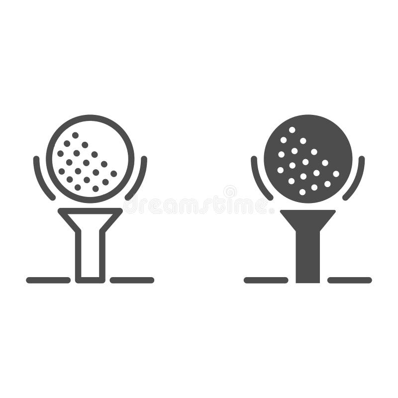 Golf ball on tee line and solid icon, golfing concept, golfball sign on white background, golf ball icon in outline