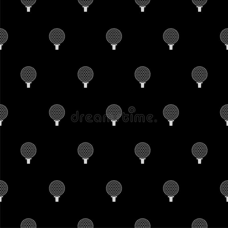 Golf ball on tee seamless pattern isolated on black background. Simple background. Golf tee outline vectors