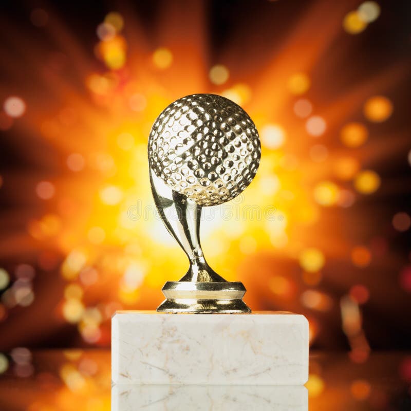 Golf Ball Trophy Against Shiny Background Stock Photos Free & Royalty