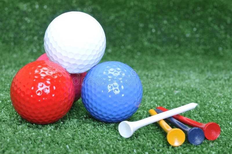 Golf Balls On Red, White & Blue Tees Stock Photo Image of driver