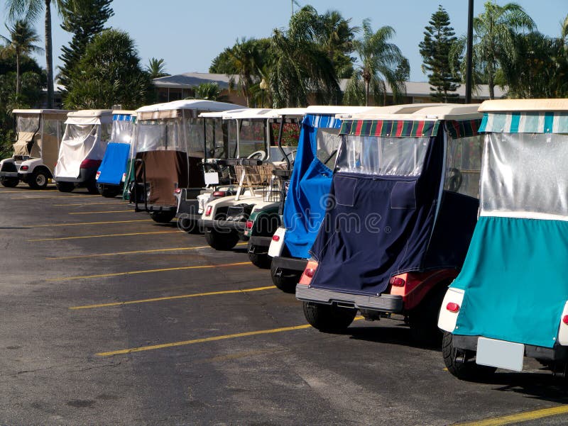 Golf Carts at a Retirement Village Florida Stock Image Image of park