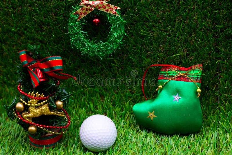 Golf Christmas With Golf Ball And Christmas Decoration Stock Photo