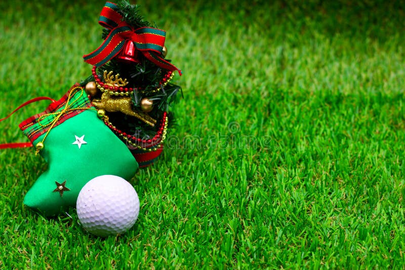 Golf Christmas With Golf Ball And Christmas Decoration Stock Photo