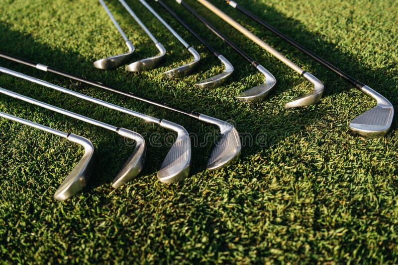 Set Shiny Golf Clubs Arranged Grass Stock Photos Free & RoyaltyFree