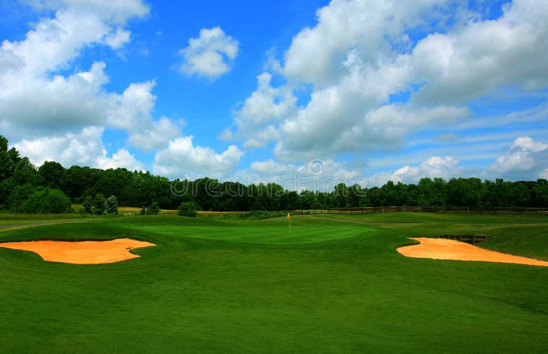 A golf course on a sunny summer day. Day game drive stock images, royalty-free photos and pictures