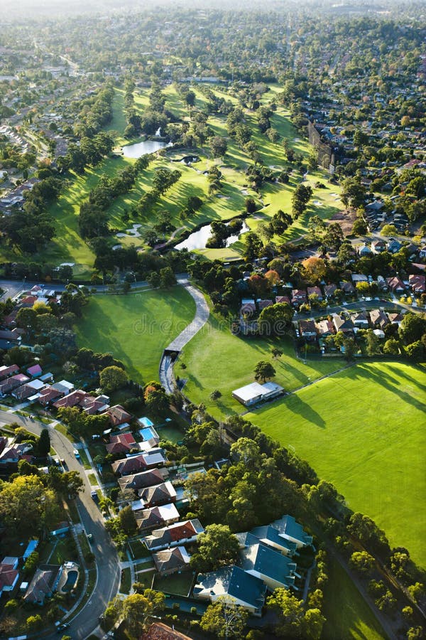 Aerial view of Ryde Parramatta Golf Course and buildings in West Ryde, Australia. Aerial view of Ryde Parramatta Golf Course and buildings in West Ryde, Australia.