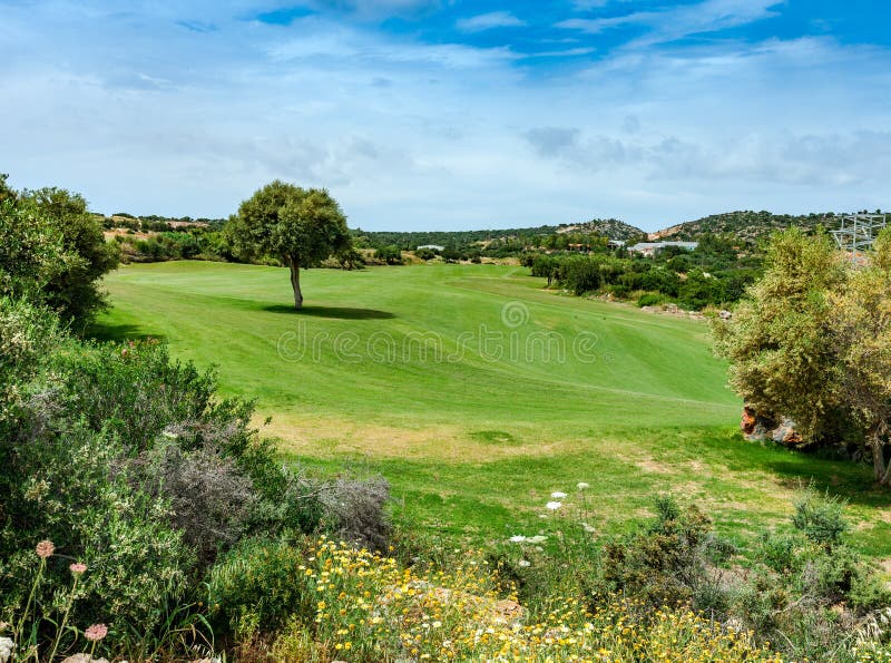Golf course, Crete, Greece stock image. Image of landscape 141073755