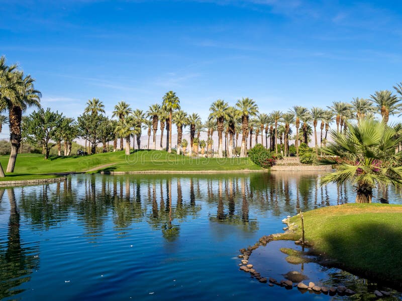 PALM DESERT, CA - NOV 19: View of water features at a golf course at the JW Marriott Desert Springs Resort & Spa on November 19, 2015 in Palm Desert, CA. The Marriott is popular golf destination.