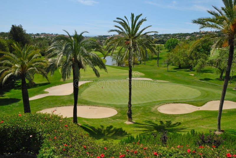 Golf course in the famous Golf Valley, Marbella, Spain. Golf course in the famous Golf Valley, Marbella, Spain.