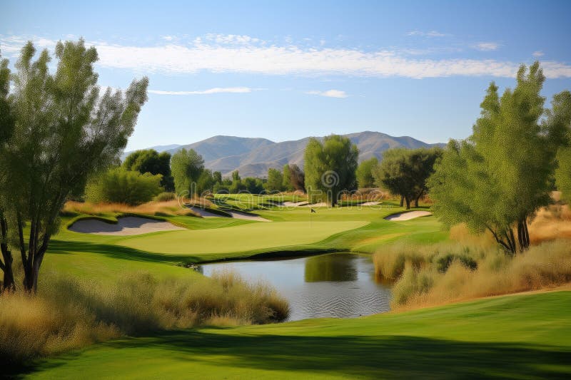 Golf Course Nature Lake. Generate Ai Stock Illustration Illustration