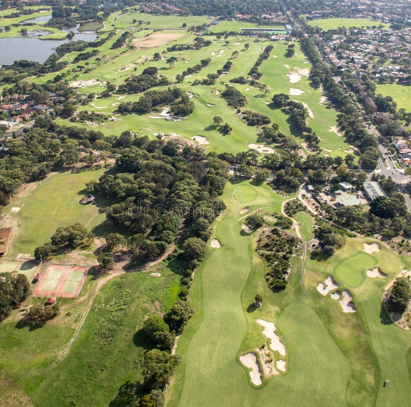 Aerial view of a golf course in Sydney`s Eastern Suburbs - Sydney NSW Australia. Aerial view of a golf course in Sydney`s Eastern Suburbs - Sydney NSW Australia