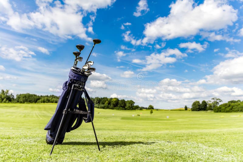 Golf equipment bag standing on a course. stock image Golf equipment bag standing on a course. stock image