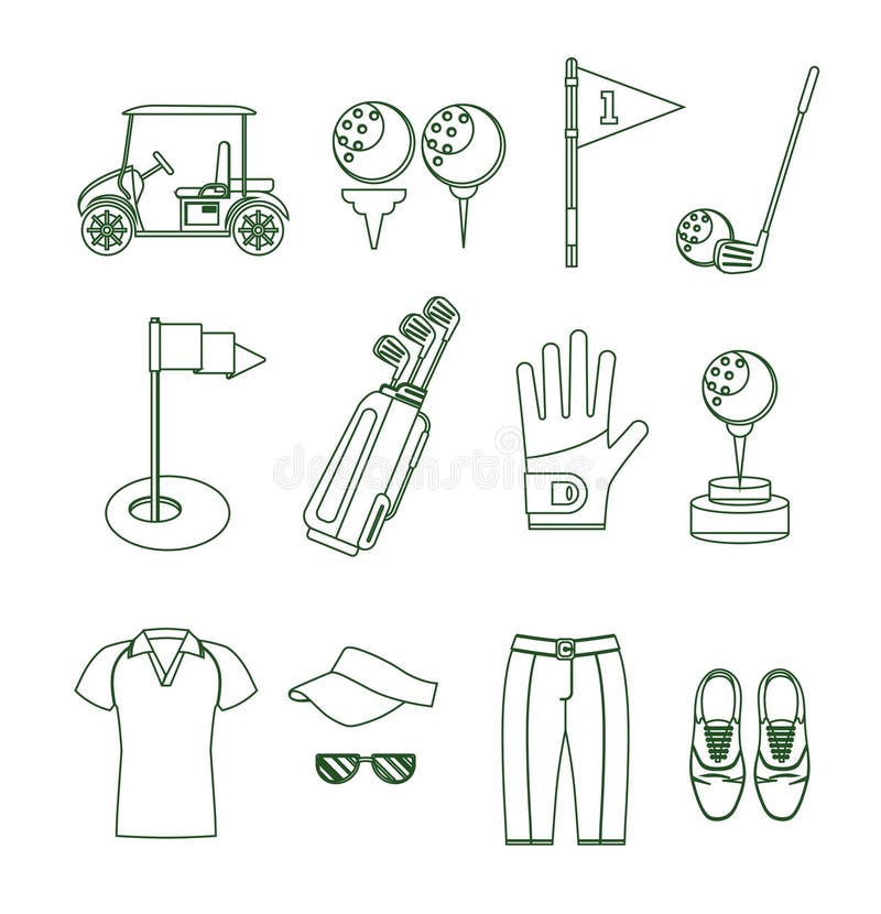 Golf Equipment Thin Line Set. Vector stock illustration