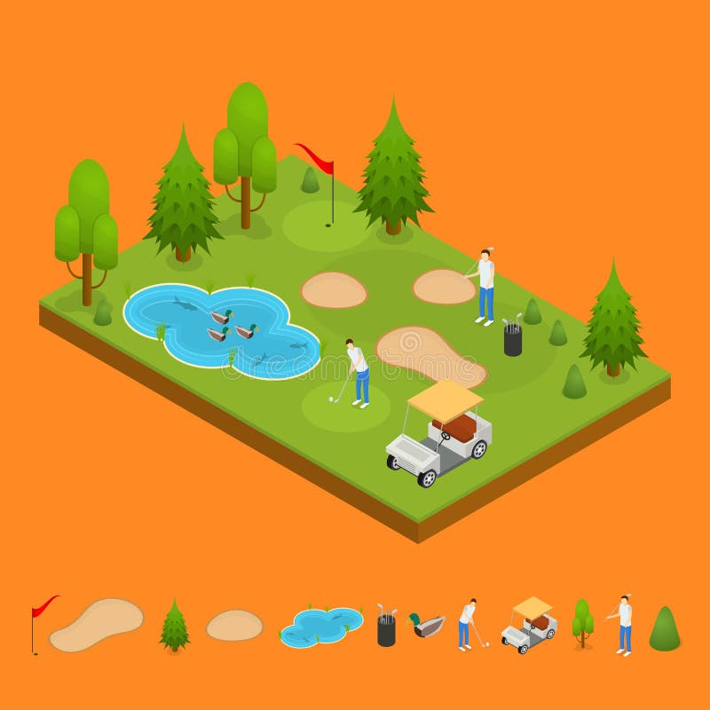 Golf la vista isometrica di concetto della composizione e della parte 3d degli elementi Vettore illustrazione vettoriale Golf la vista isometrica di concetto della composizione e della parte 3d degli elementi Vettore illustrazione vettoriale