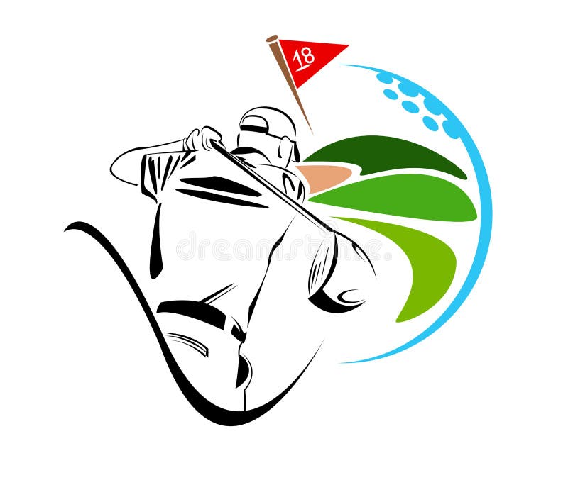 Golf player silhouettee illustration. Golf tee outline vectors