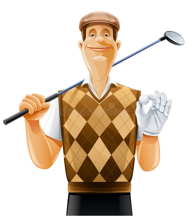 Golf player with club and ball vector illustration.