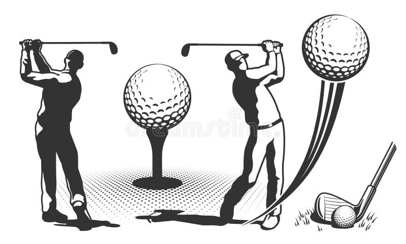 Golf player in retro style. Golf club with a ball. Vector illustration. Golf tee outline vectors