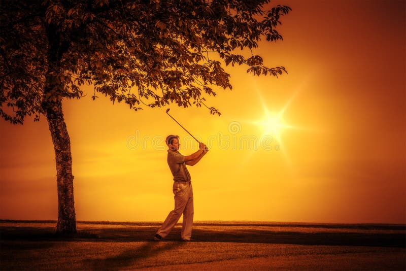 Golf player sunset