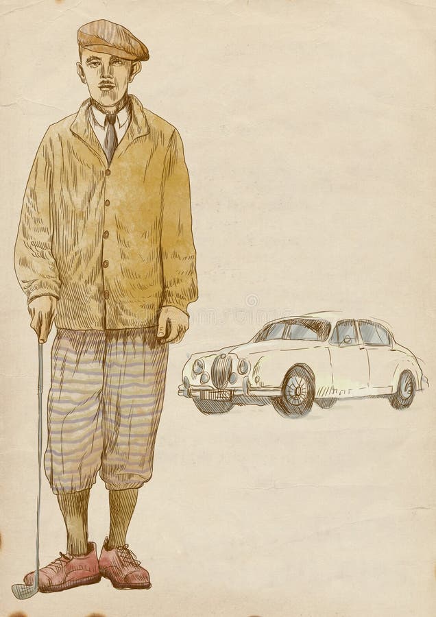 Golf player - vintage man (with car)