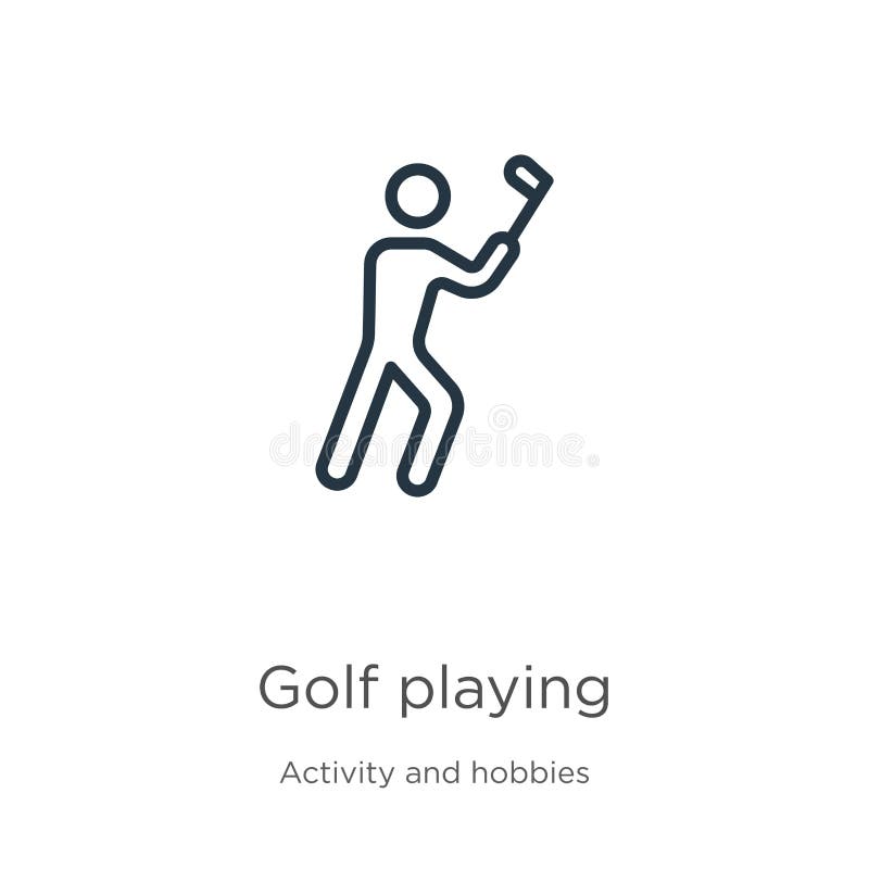 Golf playing icon. Thin linear golf playing outline icon isolated on white background from activity and hobbies collection. Line vector illustration