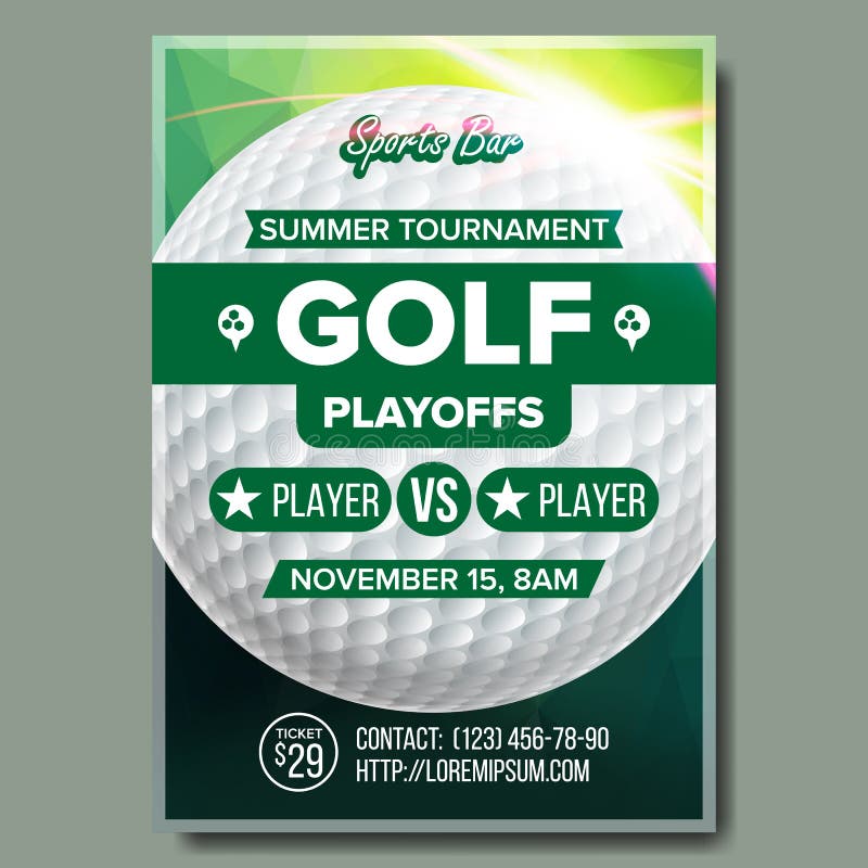 Golf Poster Vector. Design For Sport Bar Promotion. Golf Ball. Modern Tournament. A4 Size. Championship Golf League
