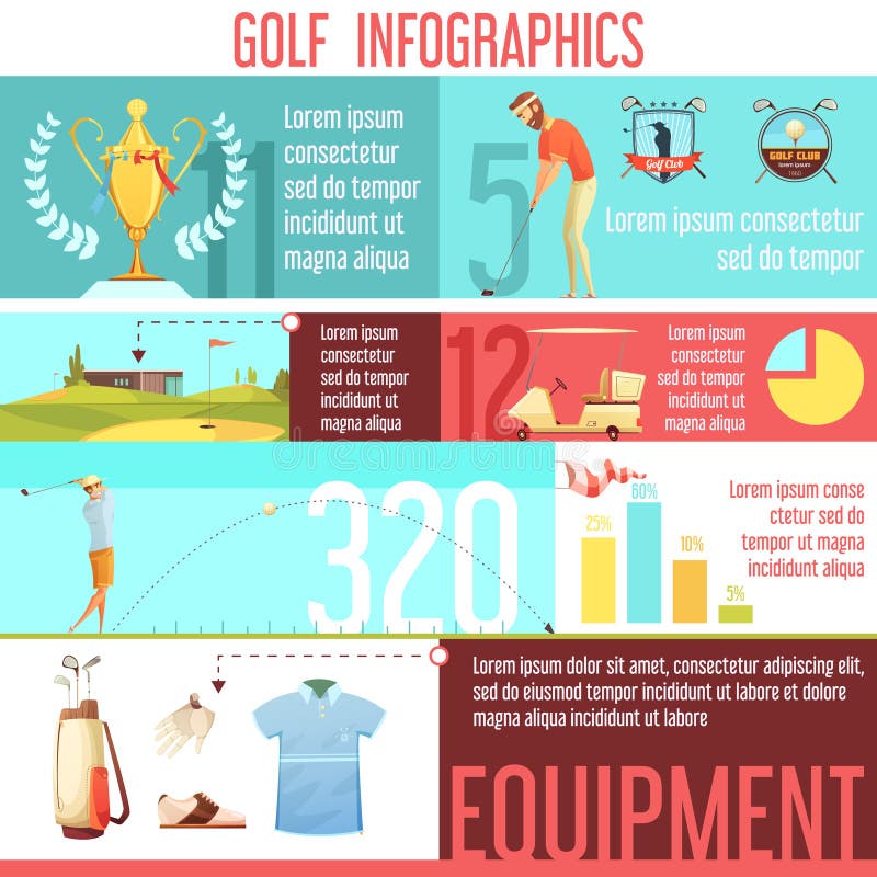 Golf Sport Infographic Retro Cartoon Poster