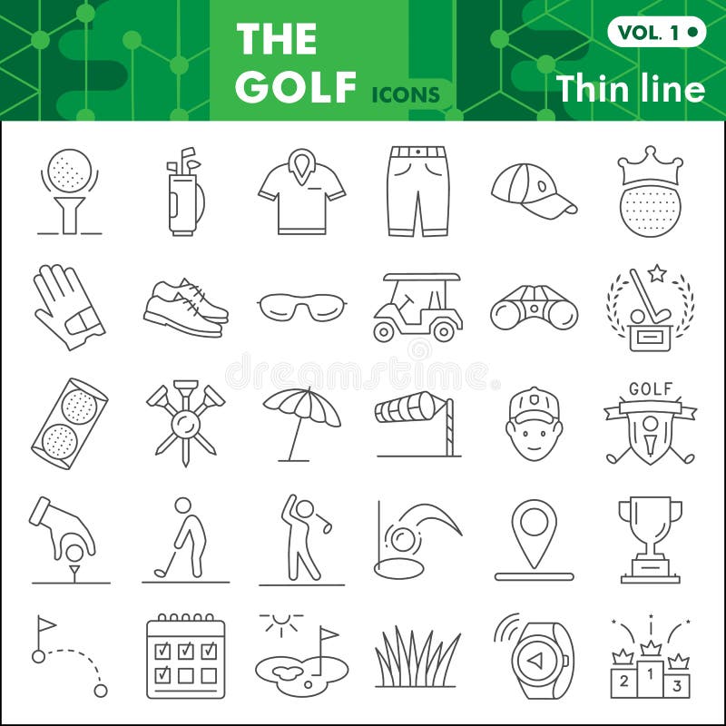 Golf thin line icon set, Sports symbols collection or sketches. Golf game linear style signs for web and app. Vector royalty free illustration