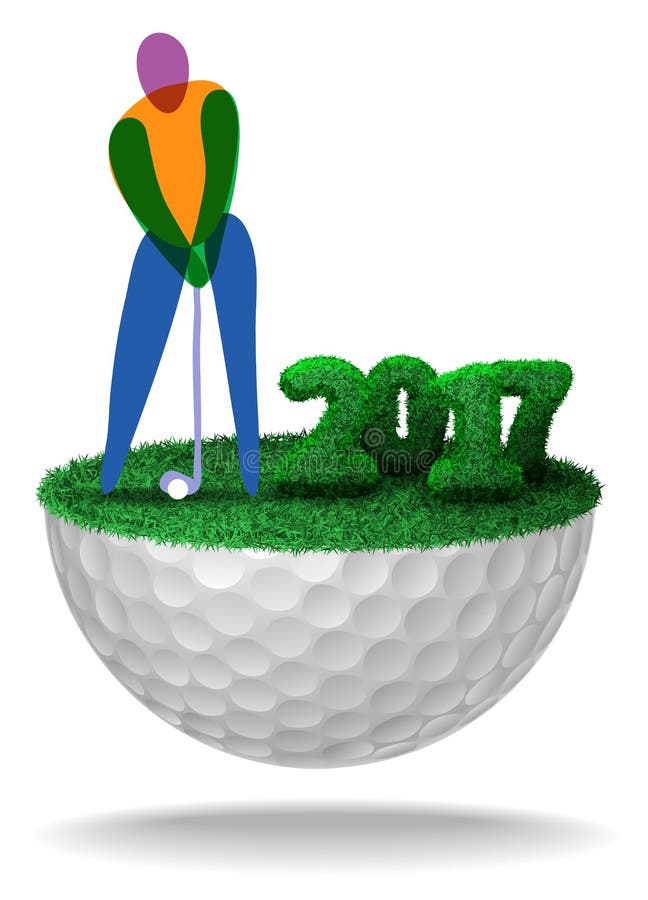 Golfer and Numbers of 2017 Textured with Grass on Half Golf Ball Stock