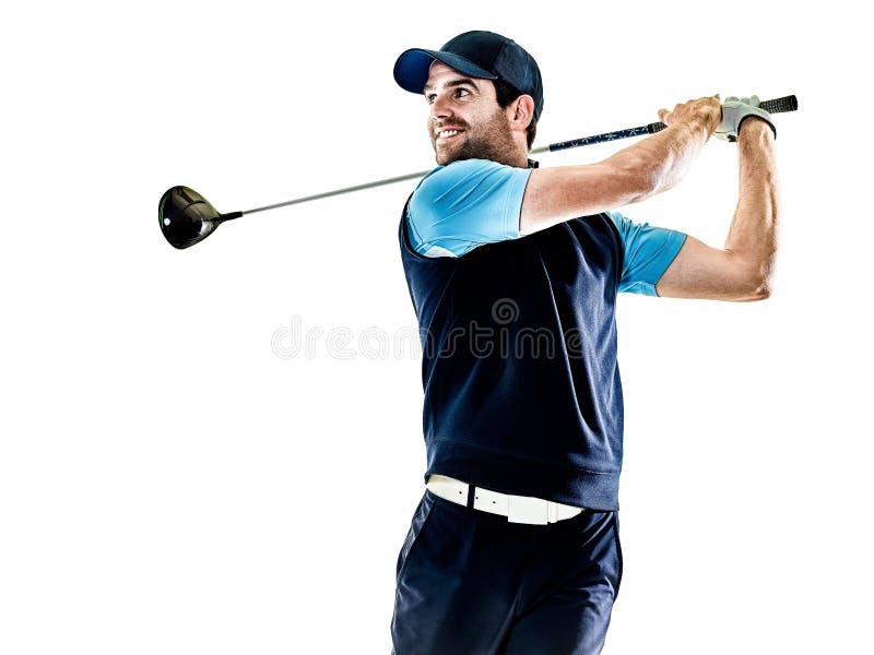 Golfing do jogador de golfe do homem isolado com fundo imagens de stock Golfing do jogador de golfe do homem isolado com fundo imagens de stock