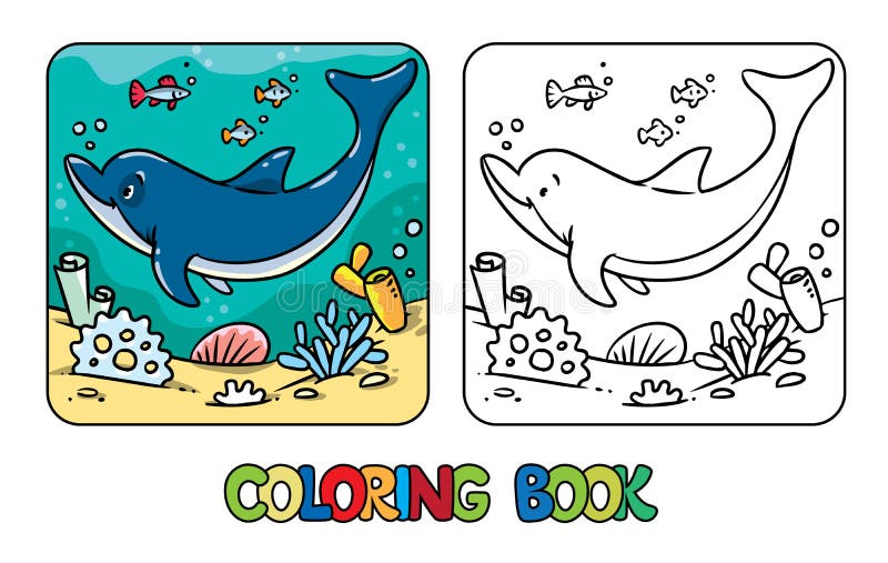 desenho vetorial para colorir para peixe infantil debaixo d'água