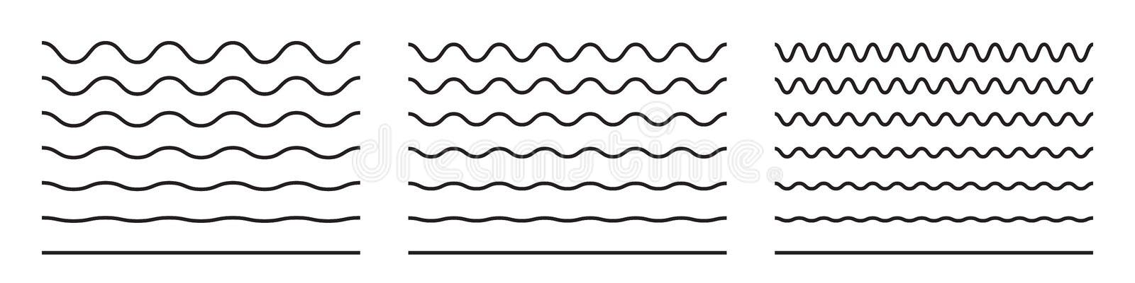Golflijn en de golvende lijnen van het zigzagpatroon De vectorzwarte onderstreept, maakt eind squiggly curvy squiggles glad Golflijn en de golvende lijnen van het zigzagpatroon De vectorzwarte onderstreept, maakt eind squiggly curvy squiggles glad