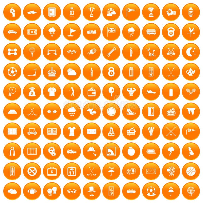 100 golfpictogrammen geplaatst oranje royalty-vrije illustratie 100 golfpictogrammen geplaatst oranje royalty-vrije illustratie