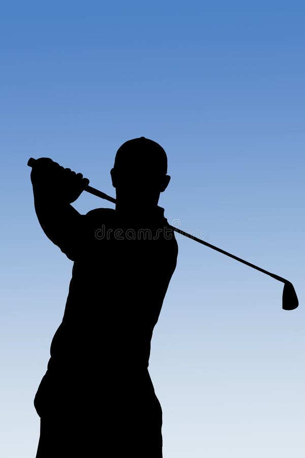 Man swinging a golf club late after noon. Man swinging a golf club late after noon