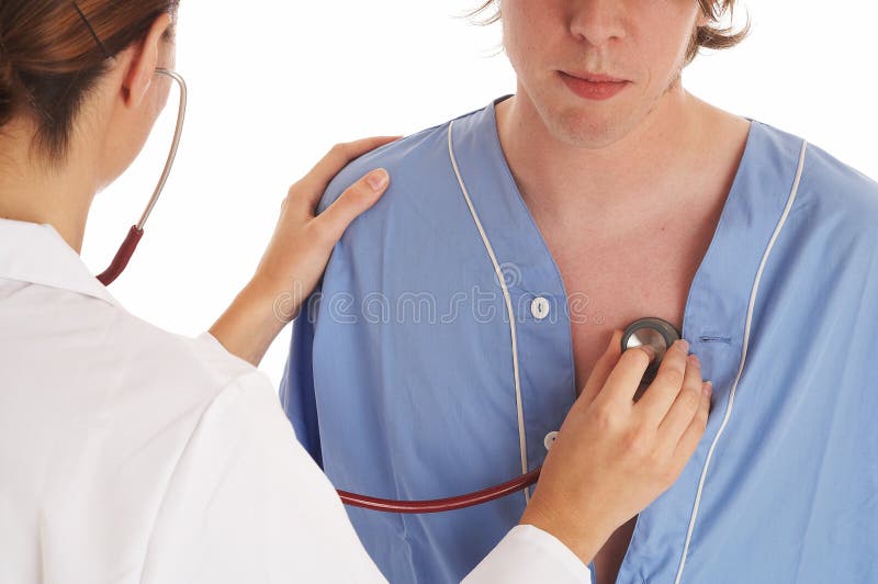 Doctor is listening to the heart of the patient. Doctor is listening to the heart of the patient