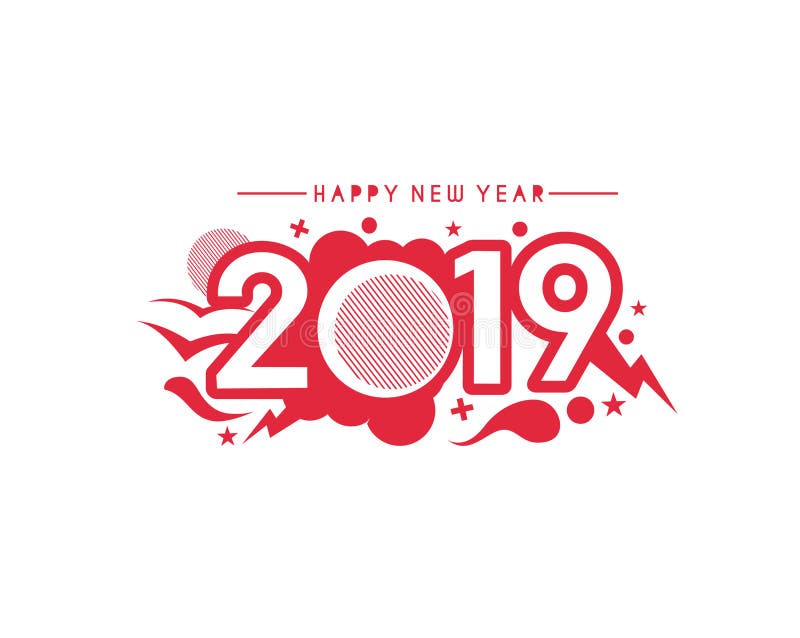 Golpeteo del diseño del texto de la Feliz Año Nuevo 2019 ilustración del vector Golpeteo del diseño del texto de la Feliz Año Nuevo 2019 ilustración del vector