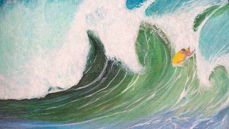 Golven en het surfen olieverfschilderij vector illustratie Golven en het surfen olieverfschilderij vector illustratie