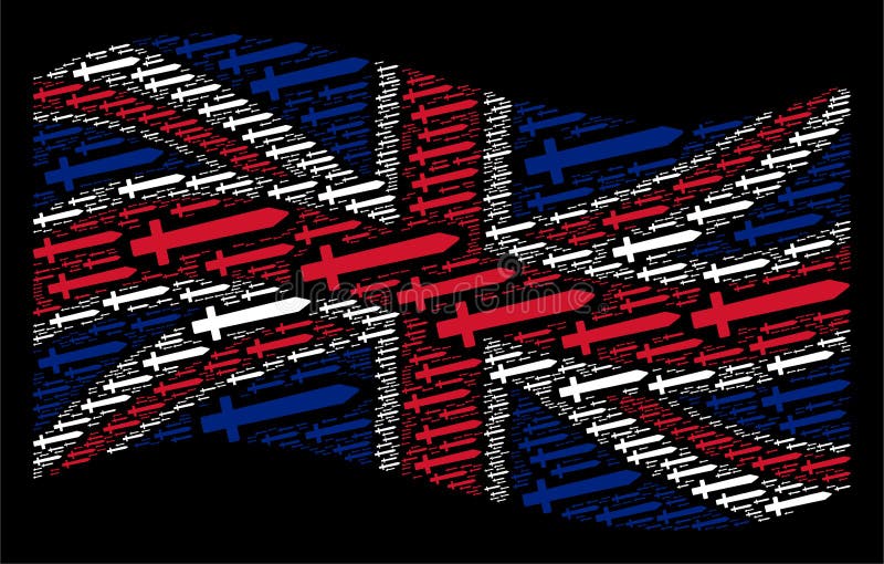 Golvend Brits Vlagmozaïek van Zwaardpictogrammen vector illustratie Golvend Brits Vlagmozaïek van Zwaardpictogrammen vector illustratie