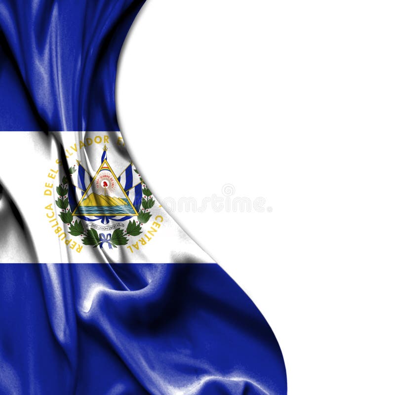 Golvende die het satijnvlag van El Salvador op witte achtergrond wordt geïsoleerd vector illustratie Golvende die het satijnvlag van El Salvador op witte achtergrond wordt geïsoleerd vector illustratie