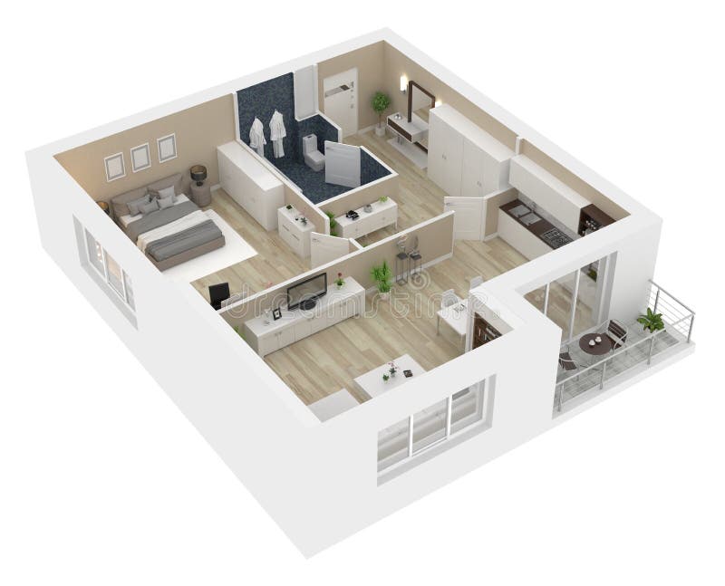 Golvplan av en illustration för hussikt 3D royaltyfri illustrationer Golvplan av en illustration för hussikt 3D royaltyfri illustrationer