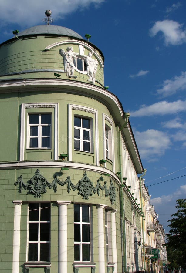 Historical building of modern city bank corner fragment view