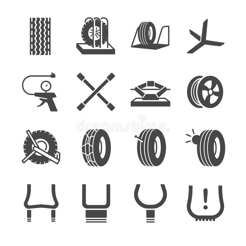 Line Design Icon Illustration: Tire, Tyre and wheel icons set. Line Design Icon Illustration: Tire, Tyre and wheel icons set